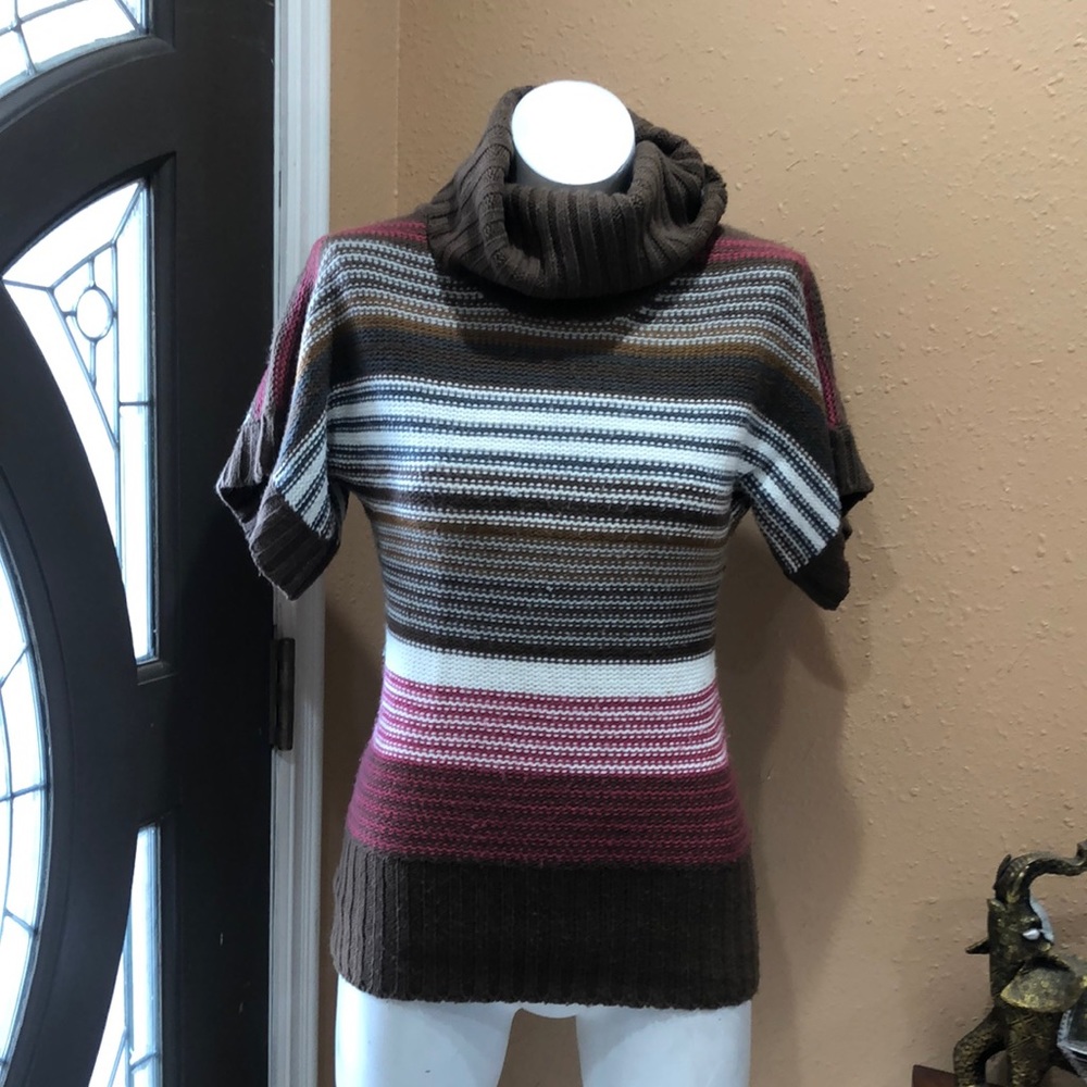 Ruby rose brown striped cowl neck short sleeve sweater